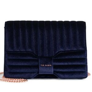 TED BAKER NAVY QUILTED VELVET BOW CROSSBODY BAG PURSE